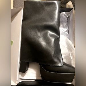 Black Platform block heel boot with cuff, brand new